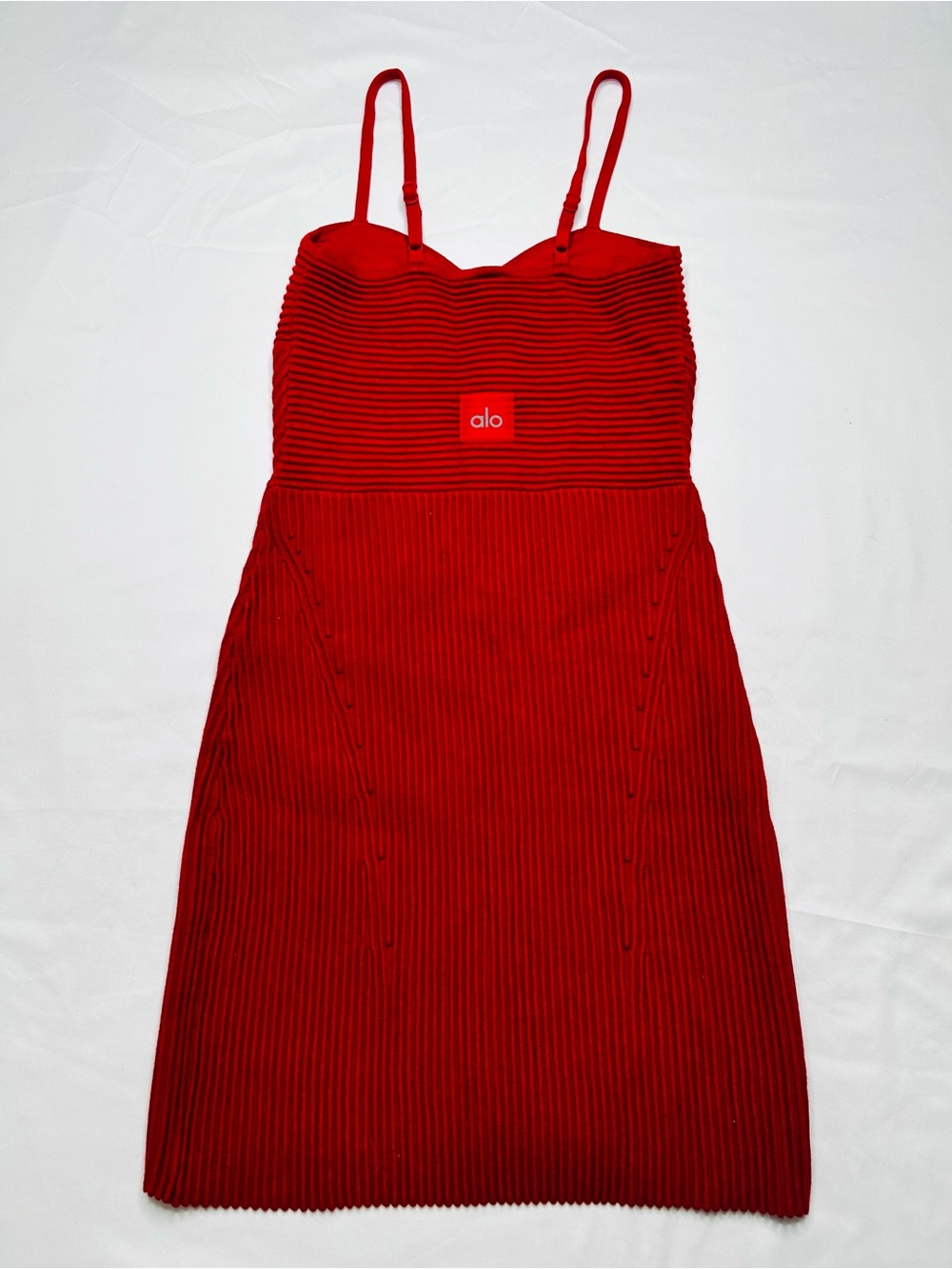 Alo Ribbed Red Slip Dress Denim Knit